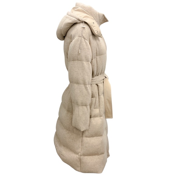 INTERDEE BEIGE / GRIS WOOL AND CASHMERE DOWN PUFFER COAT WITH BELT - Picture 2 of 5
